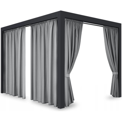 Záves so zavesením na tunel nepremokavý na terasu/altánok v sivej farbe so stuhou na uviazanie sivá Šírka 155 cm | Dĺžka 220 cm