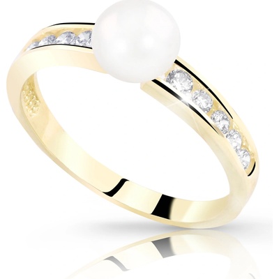 Cutie Jewellery gold dámský prsten Z8035 ze zlata se zirkony a přírodní sladkovodní perlou Žlutá