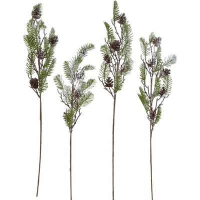Větev smrková se šiškami s jinovatkou 70 cm, set 4 ks