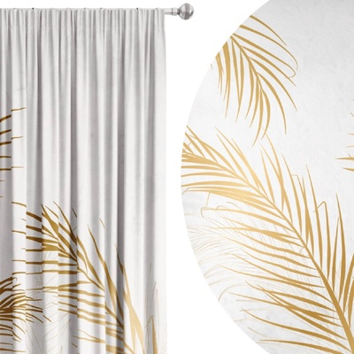 Soovi Home Zatemňovací záves Golden Palm – zlatisté palmové listy na bielom podklade Veľkosť: 140x230 na riasiaci pás