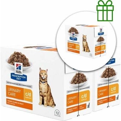 Hill's Prescription Diet c/d Starostlivosť o močový systém vrecko pre mačky 12 x 85 g, 2+1