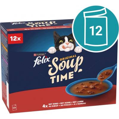 Felix Polievky pre mačky hovädzie kuracie a jahňacie 12 x 48 g