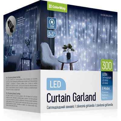 COLORWAY LED girlanda/ vnitřní 300 LED délka 3 x 3m studená bílá/ AC 220V CW-GW-300L33VCW