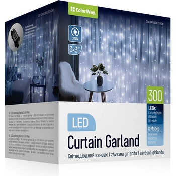 COLORWAY LED girlanda/ vnitřní 300 LED délka 3 x 3m studená bílá/ AC 220V CW-GW-300L33VCW