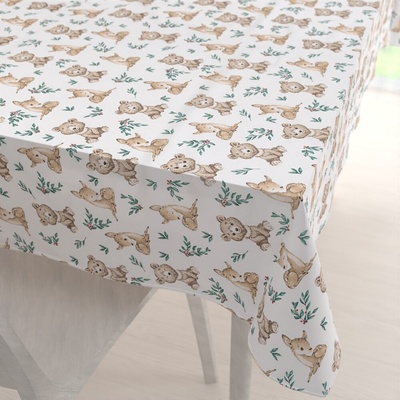 Biante Detský bavlna obdĺžnikový obrus Sandra SA-470 Medvedíky a srnčekovia na bielom 50x100 cm