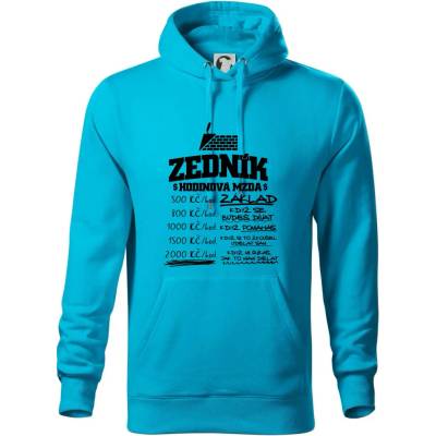 Hodinová mzda zedník mikina Cape s kapucí Světlý tyrkys