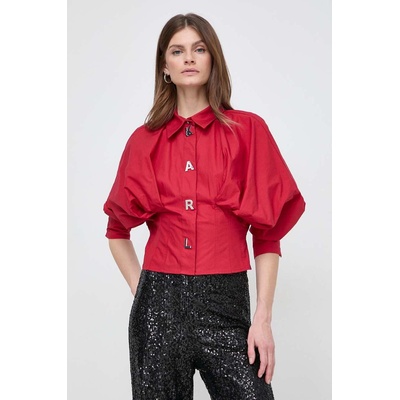 KARL LAGERFELD Памучна риза Karl Lagerfeld дамска в червено със свободна кройка с класическа яка (240W1602)