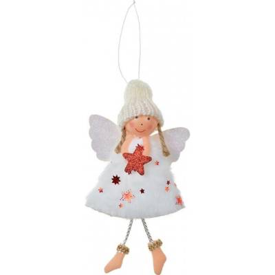 Clayre & Eef Bílá látková závěsná dekorace anděl s hvězdičkou - 8*3*15 cm - Clayre & Eef