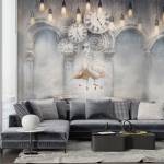 Art Gift Decor Фототапет Фламинго под европейски часовник