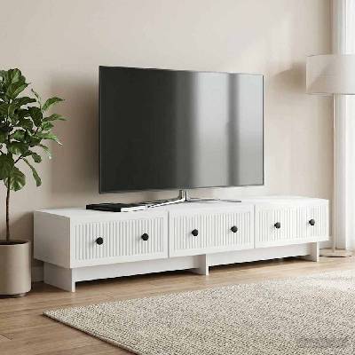 vidaXL ТВ шкаф с чекмедже Бяло 147 x 34, 5 x 30 см Инженерна дървесина (894015)