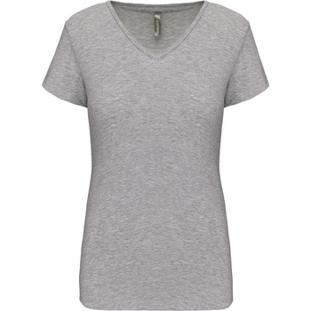 Kariban V-NECK K3015 / Дамска еластична тениска с къс ръкав - светлосив хедър M (203015u4902)
