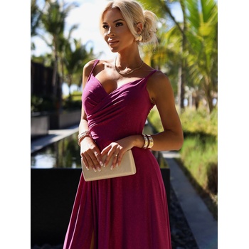 Numoco Елегантна дълга макси рокля с презрамки - фуксия с брокат Numoco CHIARA numoco | Lilav | ЖЕНИ | S