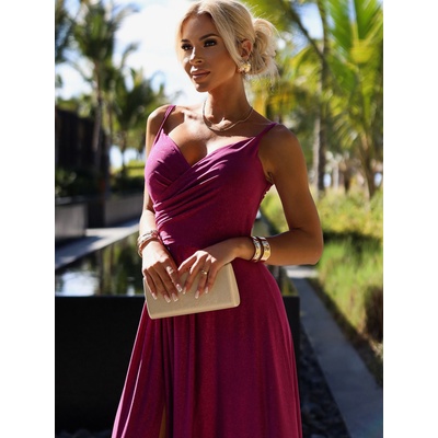 Numoco Елегантна дълга макси рокля с презрамки - фуксия с брокат Numoco CHIARA numoco | Lilav | ЖЕНИ | S