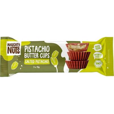Naughty Nuts Bio čokoládové košíčky s pistáciovým krémem a mořskou solí 3 × 13 g