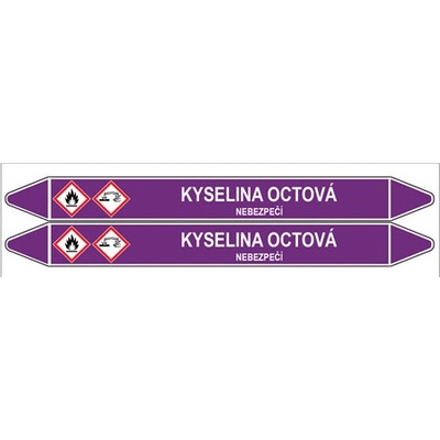 Značení potrubí, kyselina octová,2 ks, 450 × 52 mm PZ 006996