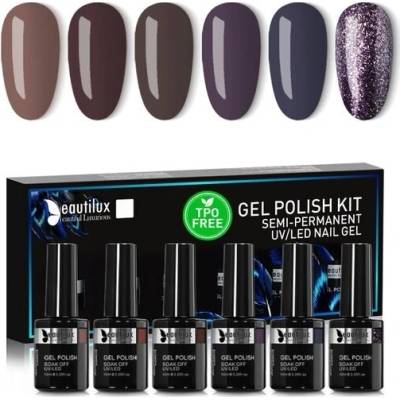 Beautilux Semi-Permanentní gelový lak na nehty, bez TPO a HEMA, hnědý, 6 barev, 10 ml nasákávací