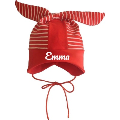Detská čiapka BUNNY STRIPE s vlastným menom červená