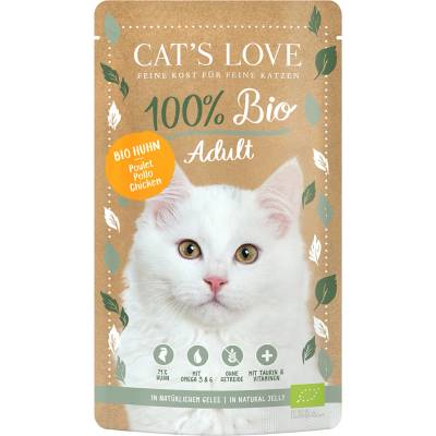 CAT’S LOVE 24х100г Adult Bio Cat's Love, консервирана храна за котки - био пилешко