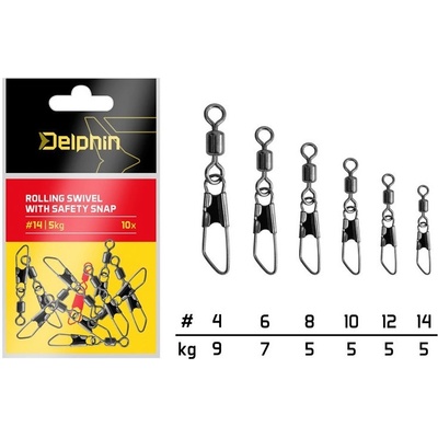 Delphin Karabínka S Obratlíkom Rolling Swivel With Safety Snap Veľkosť 14 10 ks Nosnosť 5 kg