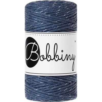 Bobbiny Macrame Baby 1,5 mm - jeans so striebornou nitkou
