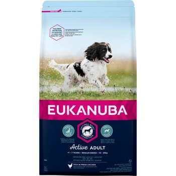 EUKANUBA Adult Medium Breed - Пълноценна суха храна за изранали кучета от средни породи с пилешко месо, 15 кг