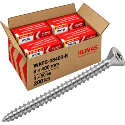 Klimas Wkret-Met 8x400mm - 1 Kartón (4x50 ks) - Konštrukčná skrutka s plným závitom a zápustnou hlavou TX, WKFS