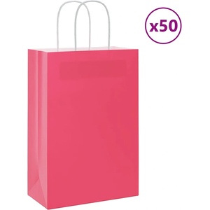 vidaXL Хартиени торбички 50 бр с дръжки розови 21x11x31 см (4101658)