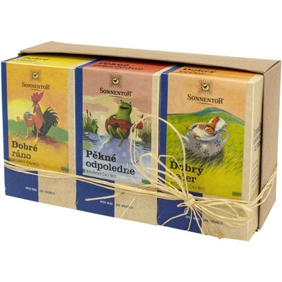 SONNENTOR Hezký den SONNENTOR Dobré ráno BIO bylinný čaj porcovaný 18x1.5 g + SONNENTOR Dobrý večer BIO bylinný čaj porcovaný 18x1.5 g + SONNENTOR Pěkné odpoledne BIO bylinný čaj dvoukomorový sáček 18