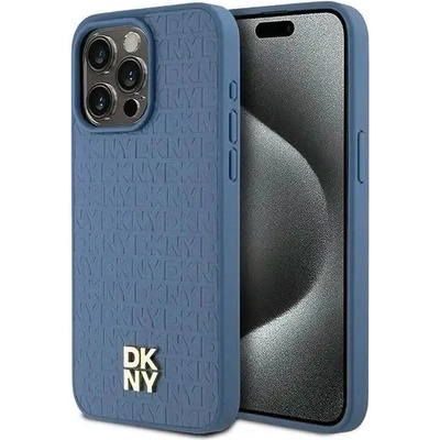 DKNY Кейс DKNY Leather Monogram Pattern Metal Logo MagSafe за iPhone 15 Pro Max, син (3666339261689)