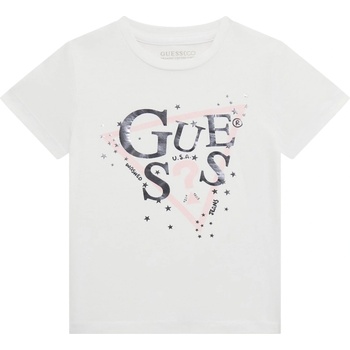 Guess Тениска с къс ръкав Guess - С щампа на букви, бяла, 12 м (20251-K5RI00-K6YW4-G011-12M)