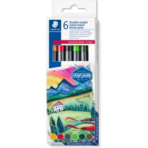 STAEDTLER Акварелни флумастри Staedtler DJ, двувърхи, 6 цвята, EUROPE (34188-А-EUROPE)