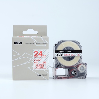 Compatible Epson LK-6TRN, ST24RW, 24mm x 9m, червен печат / прозрачен фон, съвместима лента (LKST24RW)