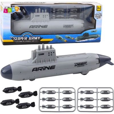 Lean Toys Loď ponorka torpédo střílející pohon šedá 28 cm