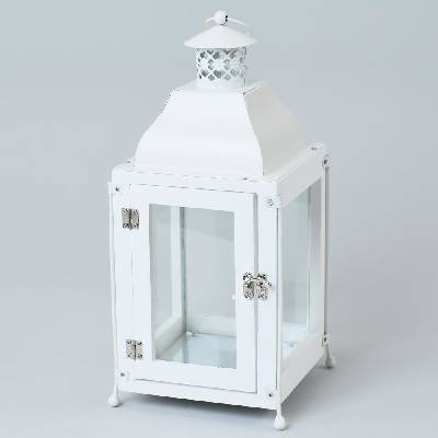 LAMPÁŠ DREVO/KOV+SKLO BIELY 14,5x14,5x32,5 cm