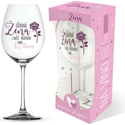 Nekupto Sklenice na víno Úžasná žena s duší krásnou jako květina 440 ml