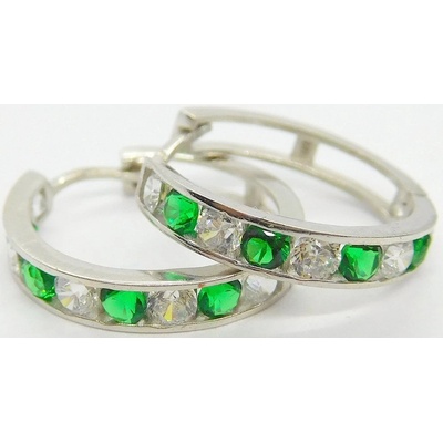 Klenoty Budín dámské kruhové náušnice se zirkony a zelenými smaragdy HK2222