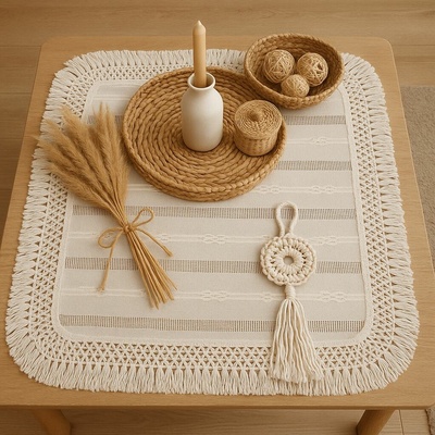 EVENIT Boho štýl vyšívaný obrus 96 biela Polyester 85x85 cm