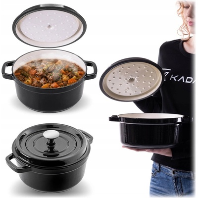 Kadax Hrnec tradiční litinový smaltovaný černý 4,5 l 23 cm s poklicí