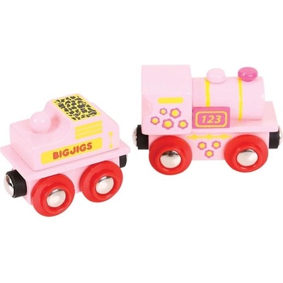 Bigjigs Toys - Дървен розов локомотив 123