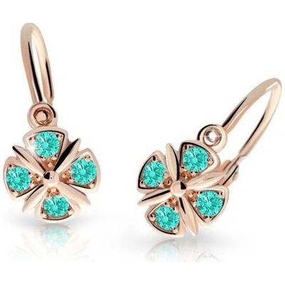 Danfil dětské náušnice C2245 z růžového zlata s kamínky Mint Green zapínání brizura