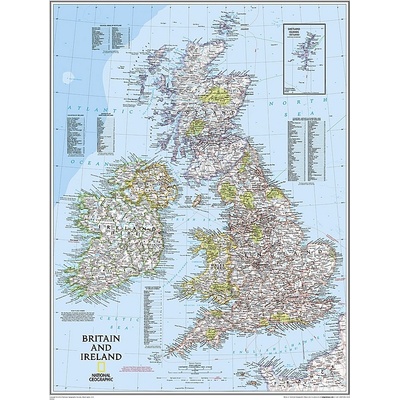 National Geographic Velká Británie a Irsko - nástěnná mapa Classic 60 x 77 cm Varianta: bez rámu v tubusu, Provedení: laminovaná mapa v lištách