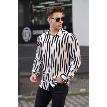 Base Мъжка риза - Крем с Черен #329279 (329279_Бяло)