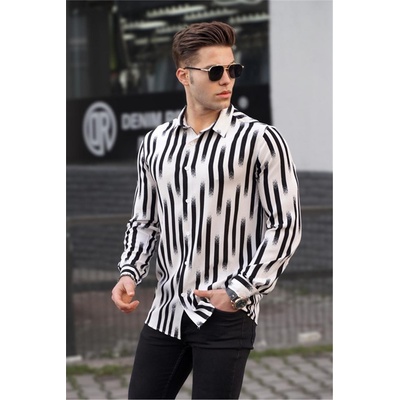 Base Мъжка риза - Крем с Черен #329279 (329279_Бяло)