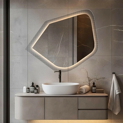 Alfaram Zrkadlo na ornamentálnom skle Master Flex s podsvietením - LUXORA PRISTAL LED 100x86