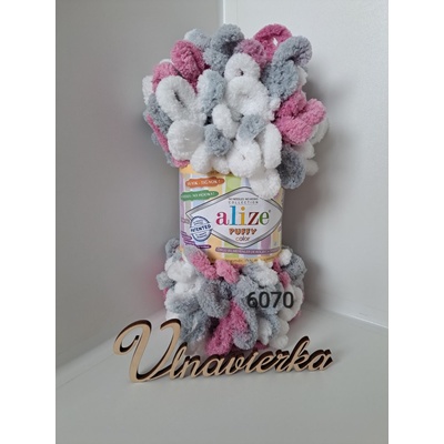 Alize Puffy Color 6070-biela-ružova-siva