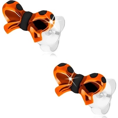 Šperky eshop ze stříbra mašlička s oranžovou a černou glazurou I23.5