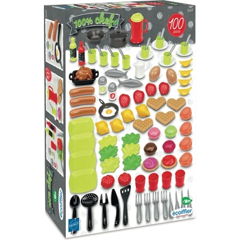 Ecoiffier Игрален комплект Ecoiffier - Посуда, прибори и храна, 100 части (7600002669)