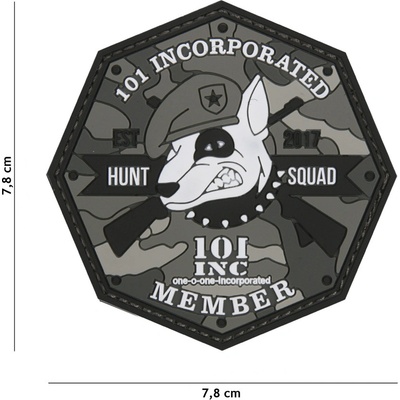 Gumová nášivka 101 Inc Hunt Squad - sivá