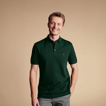 Charles Tyrwhitt Pique Polo - Dark Green - XL Обикновено памучно поло от пике памук Тениски поло