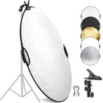 NEEWER 22"/56cm 5 in 1 light reflector with clamp & handles, polyester multi-disc photo diffuser, translucent/silver/gold/white/black, with 3/8" thread for studio & outdoor lighting, RF-56II